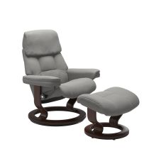 Ruby Medium Chair & Ottoman - Paloma Silver Grey/Brown Classic Base