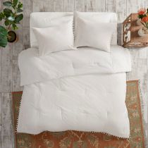 Tassle Ivory 3-Piece Comforter Set - Queen